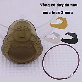 Mặt Phật Di lặc đá obsidian 4.5 cm ( size lớn ) kèm vòng cổ d6y da nâu + móc inox vàng, mặt dây chuyền Phật cười, Mặt Phật đá thạch anh khói