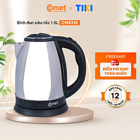 Bình đun siêu tốc Comet CM8215 – Dung tích 1.5L, công suất 1500W – Ruột inox chống bỏng, tự ngắt an toàn – Hàng chính hãng bảo hành 12 tháng