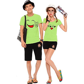 Bộ Áo Thun Đôi Nam Nữ Emotions Màu Xanh Chuối