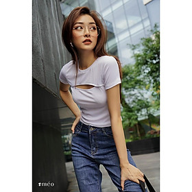 Áo kiểu dệt kim nữ Méo shop dáng croptop ngắn tay Gin