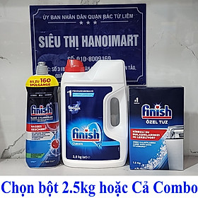 Combo Bột rửa bát finish 2.5kg + Nước làm bóng finish 800ml + Muối rửa bát finish 1.5kg dùng cho Máy rửa bát chén ly đĩa cốc - Combo bột 2,5kg +bóng 800ml+muối 1.5kg - sử dụng dùng Cho Máy rửa bát
