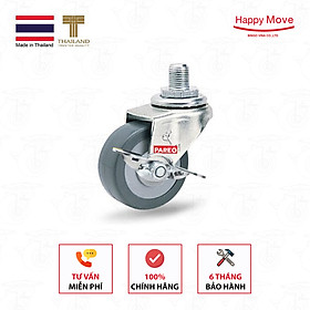 Bánh xe đẩy cao su tổng hợp xám tải nhẹ cọc vít xoay khóa - 50-65-75mm - Happy Move Thái Lan