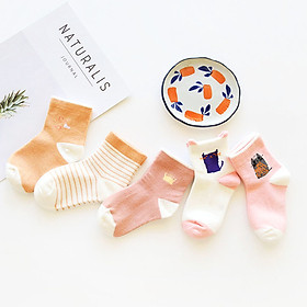 Set 5 đôi tất cao cổ nhiều họa tiết phối màu đáng yêu cho bé từ 1-12 tuổi – T008