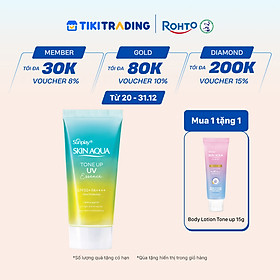 Kem chống nắng nâng tông Skin Aqua Tone up Mint Green cho da trắng có khuyết điểm đỏ, dạng tinh chất Sunplay Skin Aqua Tone Up UV Essence Mint Green SPF 50+ PA++++ 50g