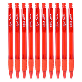 Vỉ 10 Cây Viết Bi Gel Bấm Digno Comfy - Mực Đỏ