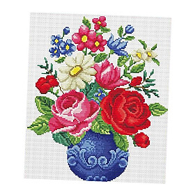 Polyester Cross Stitch Kit Flower Vase Tool Kit 38x43cm