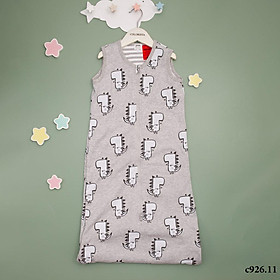 Túi ngủ cotton 2 lớp  màu ghi họa tiết khủng long cho bé