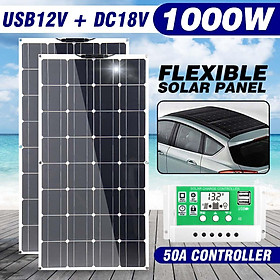 Bảng điều khiển năng lượng mặt trời 500W 1000W Pin năng lượng mặt trời Gói ngân hàng Cung cấp pin ngoài trời cho xe hơi RV Du thuyền Bộ sạc pin thuyền với bộ điều khiển 30A Màu sắc: 1000W WithController