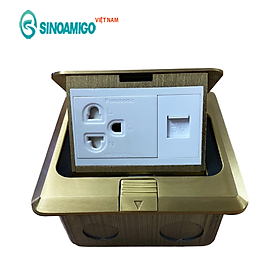 Ổ cắm điện âm sàn Sinoamigo SPU-1B màu vàng đồng, chất liệu đồng đúc nguyên tấm, hạn chế oxy hóa, module lắp theo yêu cầu: Điện, lan, tel, HDMI, GA, USB