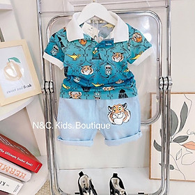 Set áo polo in tràn + quần jean in cho bé 10-20kg