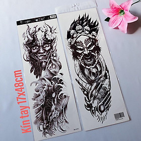 Combo 2 tấm hình xăm dán kín tay mặt quỉ nanh đen trắng 17x48cm- mua 2 combo tặng bắp tay xinh