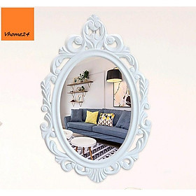 GƯƠNG TRANG TRÍ DECOR OVAL TRẮNG VIỀN VINTAGE HOA GTR082