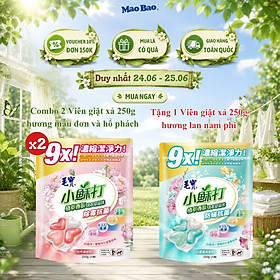 Combo 2 Túi Viên giặt xả Mao Bao - Chống nấm mốc và kháng khuẩn 10g*25 viên (Hương mẫu đơn và hổ phách)