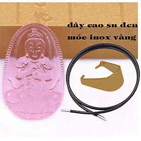 Mặt Phật Đại nhật như lai pha lê hồng 3.6 cm kèm móc và vòng cổ dây cao su đen, Mặt Phật bản mệnh