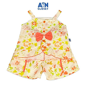 Bộ quần áo ngắn bé gái họa tiết Dây Nơ Hoa xanh cotton - AICDBGTVVRXW - AIN Closet