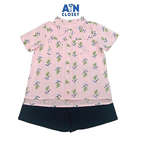 Bộ quần áo ngắn cho mẹ họa tiết Kẻ hồng hoa tím quần xanh cotton - AICDMEVXZLOF - AIN Closet