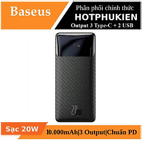 Mua Pin sạc dự phòng sạc nhanh 20W dung lượng 10000 mAh trang bị 3 cổng ouput Type C và 2 USB A hiệu Baseus Bipow smart Digital Display cho Smartphone / Tablet / Laptop / Macbook (công suất 20W  chuẩn PD 3.0  3 output) - hàng nhập khẩu