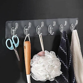 Mua MÓC DÁN NGUYÊN KHỐI 6 MÓC TRONG SUỐT- Thanh 6 móc treo đồ dán tường siêu dính chịu lực