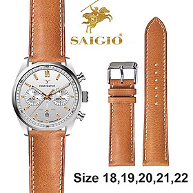 Dây Đồng Hồ Da Bò Cao Cấp, Kiểu Dáng Cổ Điển - Chỉ Trắng, Mặt Lót Chống Thấm Mồ Hôi, Tích Hợp Lớp Gia Cố Chống Giãn Đặc Biệt, Phụ Kiện Khóa và Chốt Bằng Thép Không Gỉ 316L - Hàng Chính Hãng SAIGIO - Vàng Bò + Khóa Bạc - 20-18mm