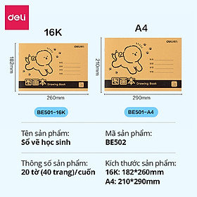 Vở Vẽ Học Sinh Tập Tô Màu Cho Bé A4 Deli - Sổ Tô Màu 60/ 100 Trang Sổ Vẽ Học Sinh Giấy Dày Mịn An Toàn Tặng Sticker