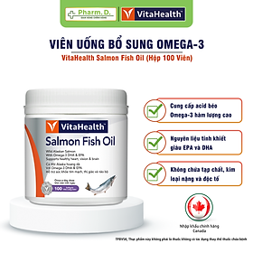 Viên Uống Dầu Cá Hồi VITAHEALTH Salmon Fish Oil Bổ Sung Omega 3 Giúp Bổ Não, Sáng Mắt (Hộp 100 Viên)