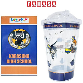 Ly Nhựa Có Nắp Kèm Ống Hút 450 ml - Haikyu Karasuno - XH13