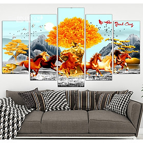 Mua (ẢNH THẬT) Tranh treo tường phòng khách mã đáo thành công 3 bộ 5 tấm bo viền sang trọng