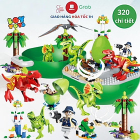 Hộp đồ chơi lắp ghép mô hình khủng long 320 chi tiết có quai xách tiện lợi, đồ chơi xếp hình phát triển trí tuệ cho bé
