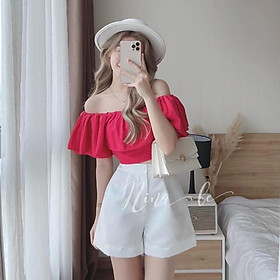 Áo Croptop Bẹt Vai Bèo Quần Short