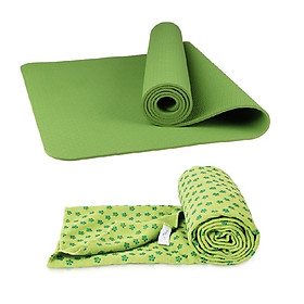 Combo Thảm tập yoga TPE 8mm Elite Sport 1 lớp + Khăn trải thảm hạt nổi silicon (Màu ngẫu nhiên)