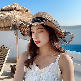 Mũ vành ,Nón vành trái tim đan cói phối lưới thời trang đi biển mùa hè cho chị em phụ nữ, rất duyên dáng và đáng yêu
