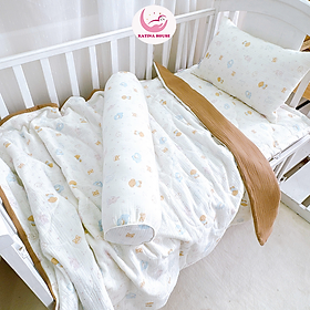 Combo trọn bộ chăn gối nệm 5in1 cho bé Katina House, chất vải muslin mềm nhẹ, thoáng khí, thấm hút tốt