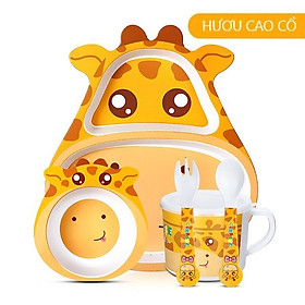 Mua Khay ăn dặm sợi tre an toàn cho bé- Bộ chén ăn dặm cao cấp 5 chi tiết thìa  dĩa  khay  bát  cốc- BL040