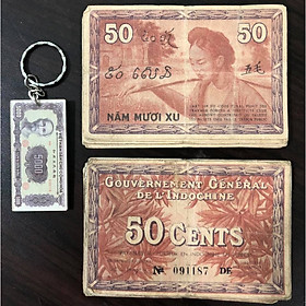 Mua Tờ 50 xu cổ Đông Dương 3 nước Việt Nam  Lào  Campuchia dùng chung (kèm móc chìa khóa hình tiền xưa lạ mắt)