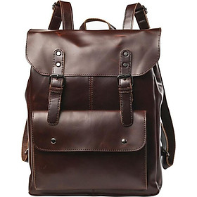 Men's Trend Retro Backpack Crazy Horse Leather Student Laptop Bag