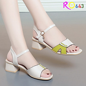 Giày sandal nữ cao gót 4 phân hàng hiệu rosata hai màu đen trắng thời trang ro643