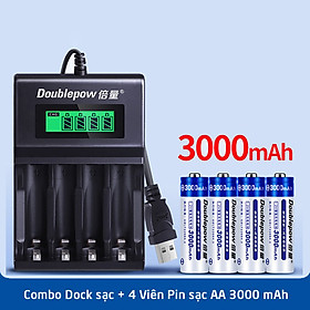 Mua Combo Bộ Sạc Pin AA  AAA Doublepow K93B tự ngắt khi đầy Tốc Độ Cao Hiển Thị Màn Hình LCD kèm pin sạc aa 3000mAh