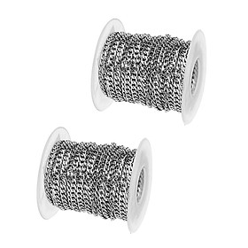 2 Rolls Stainless Steel Curb Chains Oval Link Cable String Spool 3/5mm ...