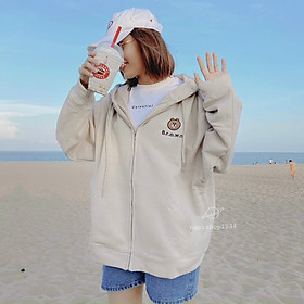 Áo Khoác nỉ Chống nắng Cho Nữ Form Rộng có dây kéo Unisex in Hình Gấu BROWN Ulzzang, ÁO KHOÁC NỈ CÓ MŨ - ÁO KHOÁC HOODIE KHOÁ KÉO NAM NỮ ULZZANG COUPLE