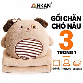 Chăn Gối Văn Phòng Chó Nâu ANKAN 3 Trong 1, Gối Tựa Kèm Chăn Gấp Gọn
