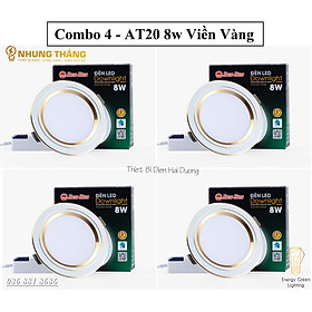 Mua Combo Đèn Led Âm Trần Downlight Đổi Màu Rạng Đông AT20 ĐM - Công Suất 8w - Khoét Lỗ 90mm - Viền Vàng