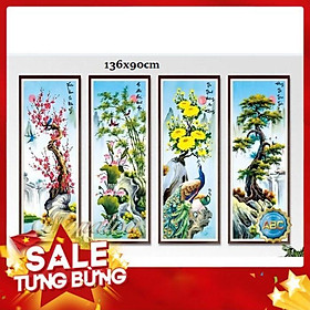 Hình ảnh Tranh thêu chữ thập tứ quý mn001 34x90x4cm