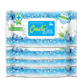 Combo 4 Gói Khăn ướt Omely Care (80 miếng/gói)