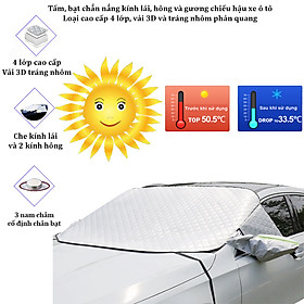 Tấm, bạt chắn nắng kính lái, hông xe và gương chiếu hậu xe ô tô 4 lớp phản quang cao cấp mã B4