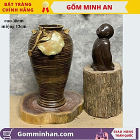 Mua Bình Hoa Lọ Hoa Bát Tràng Men Mộc Dáng Cao Đùi Dế Đắp Sen- Gốm Sứ Bát Tràng- Gốm Minh An- Lọ Hoa Đẹp