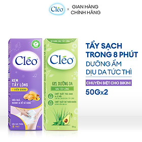 Combo tẩy lông Bikini Cléo 50g, an toàn không đau, hiệu quả trong 8 phút và gel dưỡng ẩm mịn da Cléo 50g