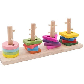 ĐỒ CHƠI- CỘT XẾP HÌNH MONTESSORI 4 CỌC &CHỐT- Đồ chơi gỗ an toàn, học tập