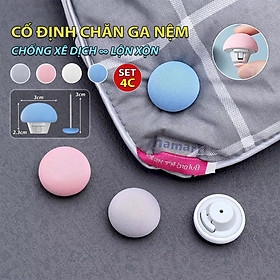 SET 4 Kẹp Cố Định Ga Giường Vỏ Chăn Gối Đệm Vải Cotton Đầu Nấm Kim Thép Khoá Ghim Chống Trượt Nệm