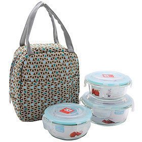 Mua Bộ 3 Hộp Thủy Tinh Chịu Nhiệt KOVA (400mlx2 + 650ml) Kèm Túi Giữ Nhiệt Họa Tiết