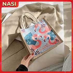 Túi xách nữ dễ thương NASI T1041 túi cói cầm tay đẹp có dây kéo thời trang cho nữ công sở, học sinh